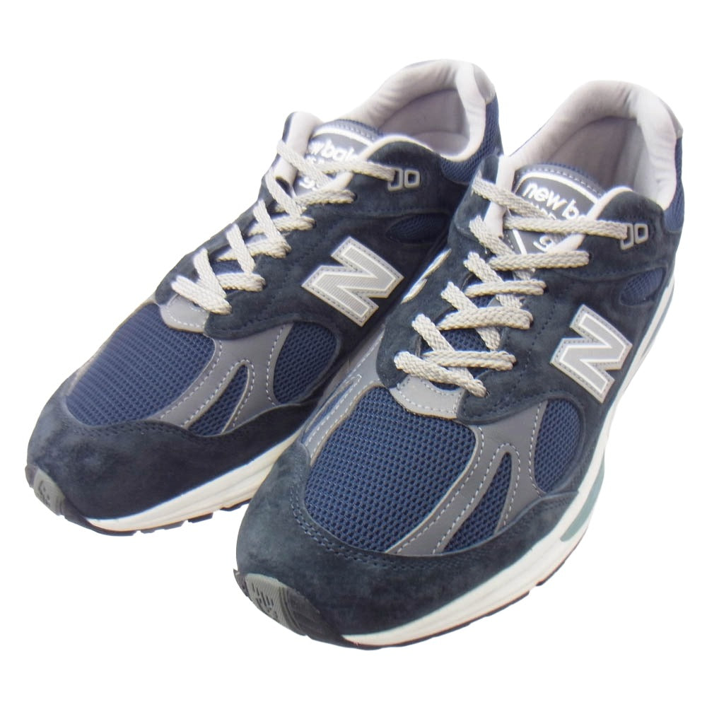 NEW BALANCE ニューバランス U991NV2 英国製 スエード メッシュ ローカット スニーカー ダークネイビー系 UK 9【中古】