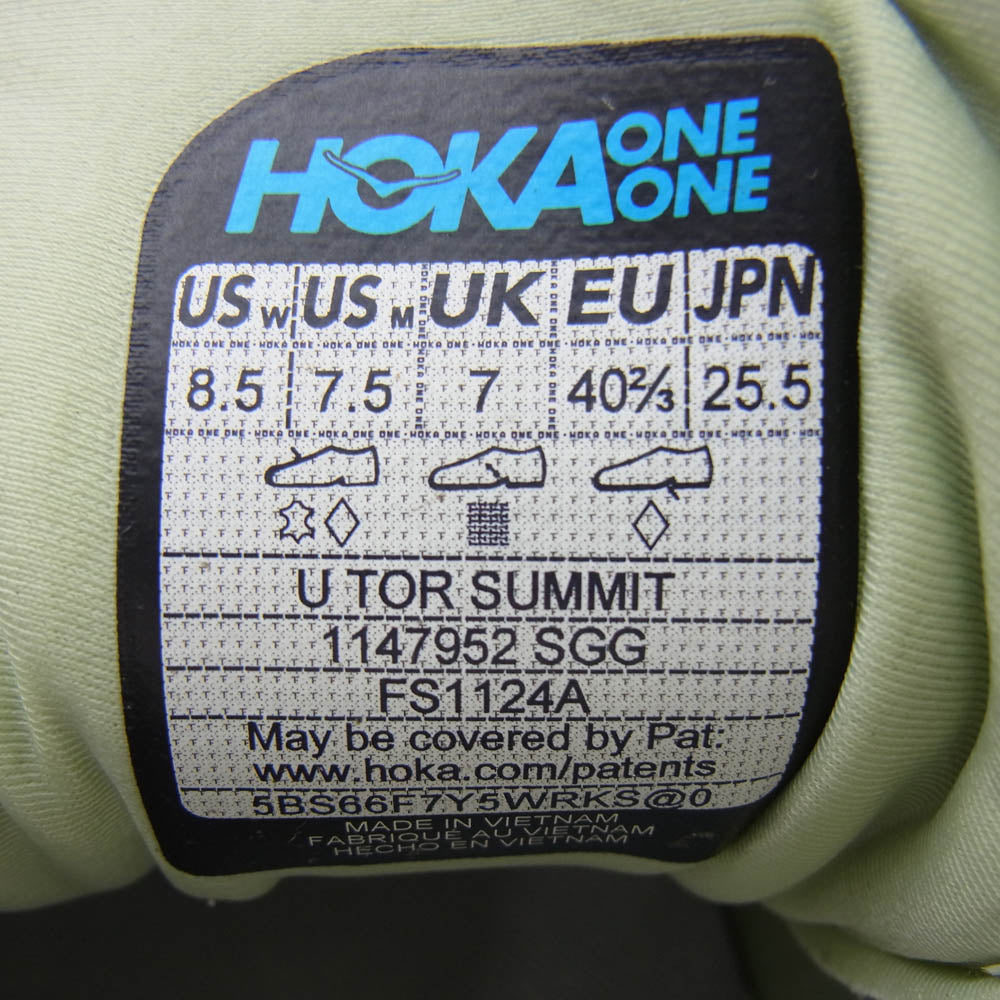 HOKA ONE ONE ホカ オネオネ 1147952 U TOR SUMMIT トーサミット スニーカー グリーン ライトグリーン系 25.5cm【極上美品】【中古】