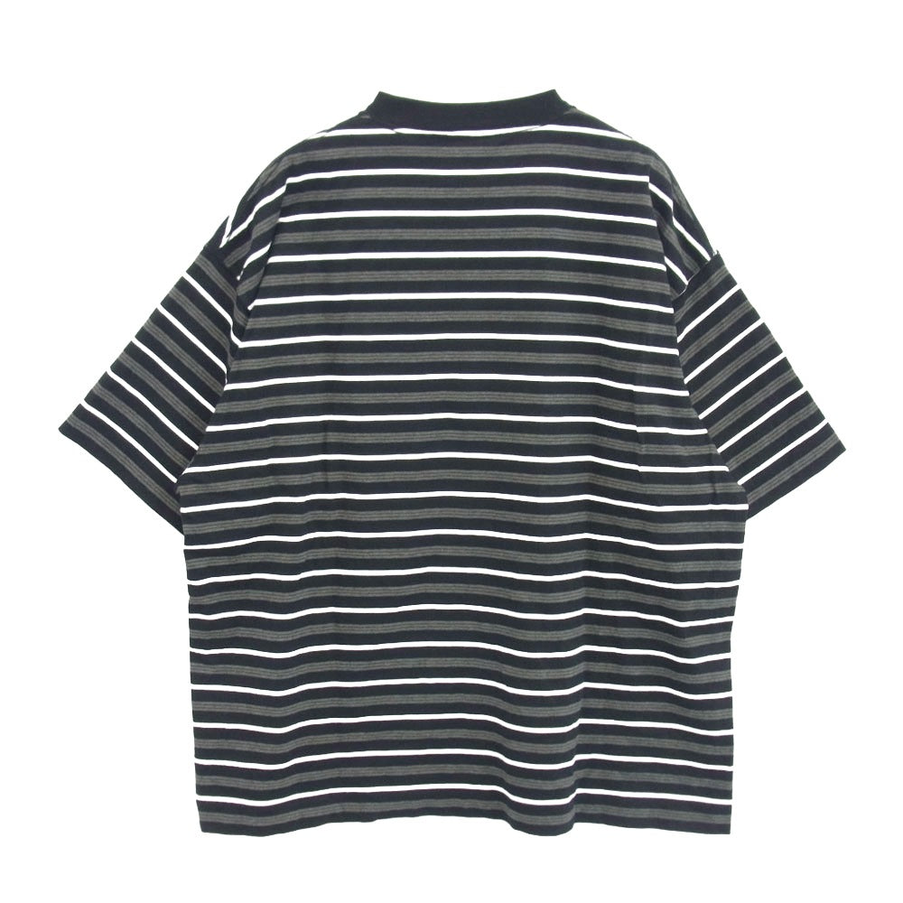 プリーズ ロゴ刺繍 ボーダー クルーネック 半袖 Tシャツ ブラック系 M【中古】