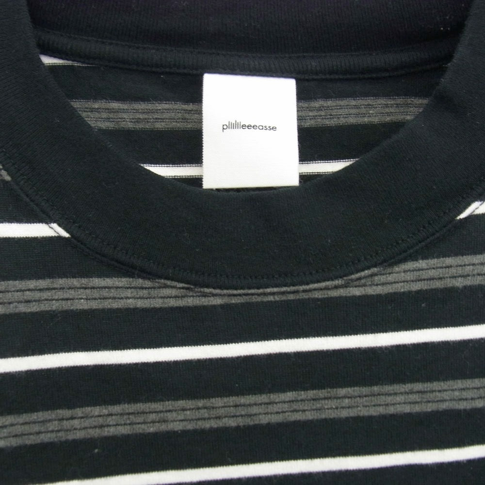 プリーズ ロゴ刺繍 ボーダー クルーネック 半袖 Tシャツ ブラック系 M【中古】