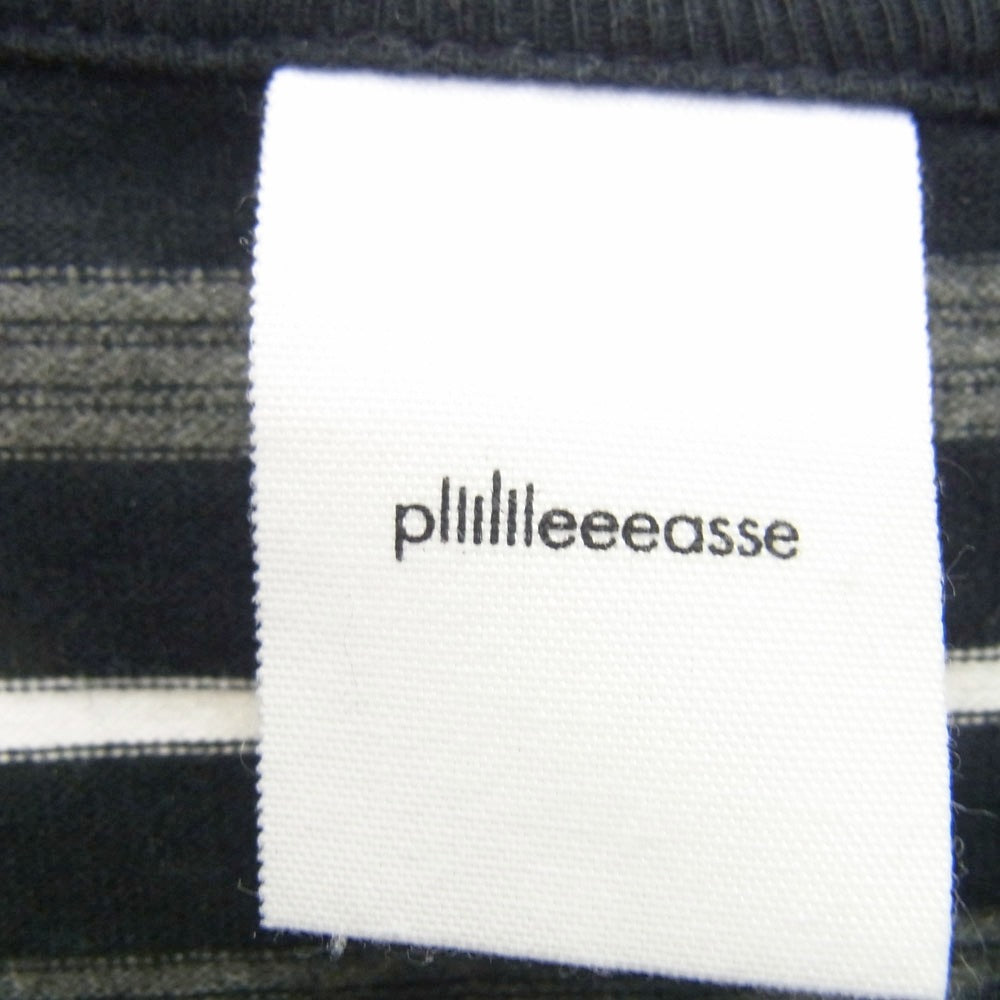 プリーズ ロゴ刺繍 ボーダー クルーネック 半袖 Tシャツ ブラック系 M【中古】