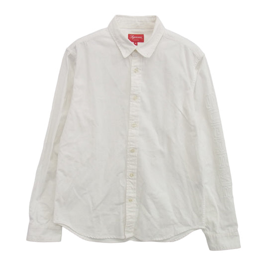 Supreme シュプリーム B/D アームロゴ 袖ロゴ刺繍 オックスフォード 長袖 ボタンダウン シャツ ホワイト系 M【中古】