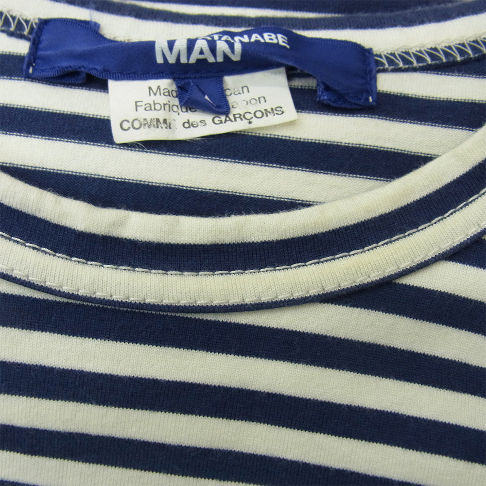 JUNYA WATANABE COMME des GARCONS MAN ジュンヤワタナベコムデギャルソンマン AD2021 WI-T020 度詰め 天竺 ボーダー Tシャツ ネイビー系 L【中古】