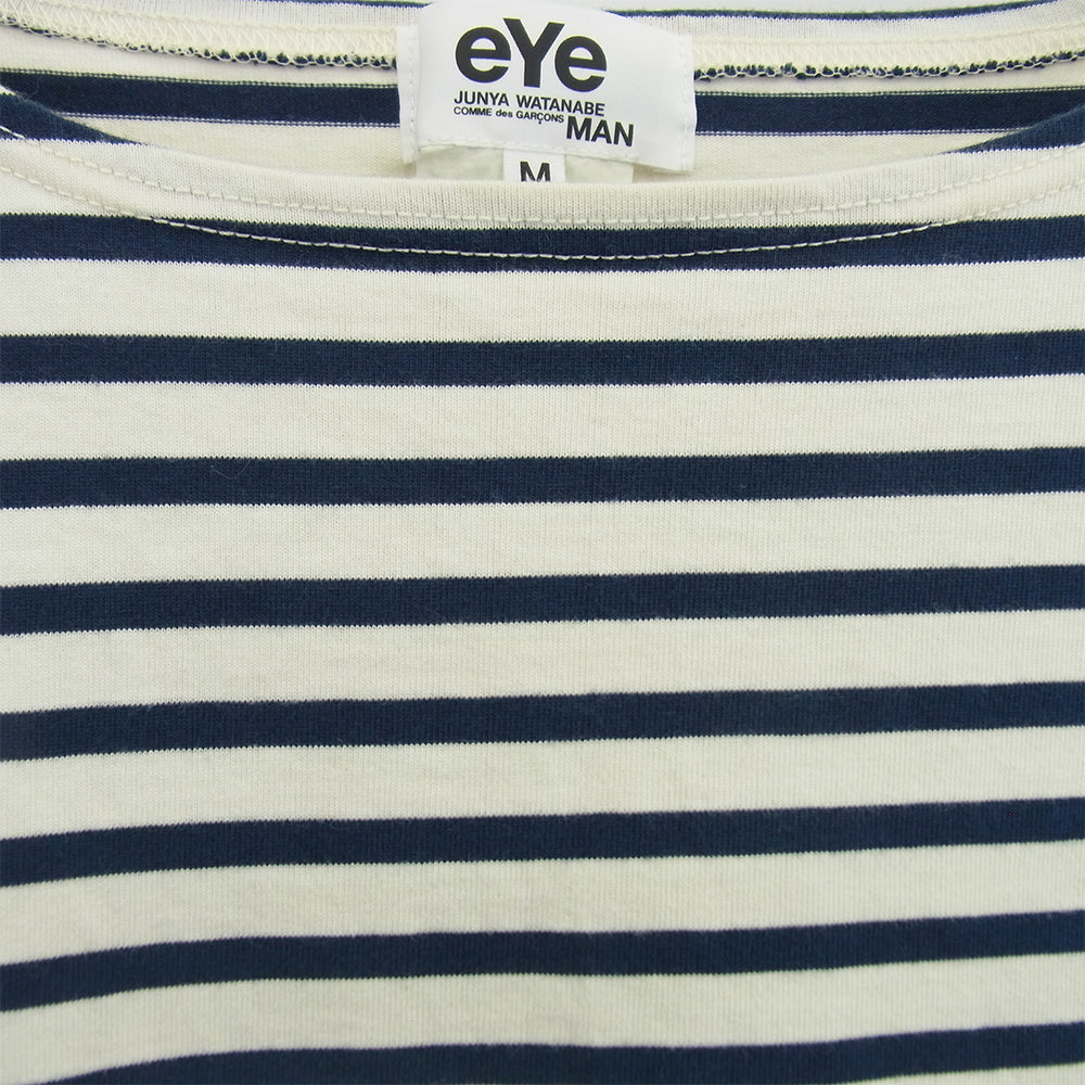 JUNYA WATANABE COMME des GARCONS MAN ジュンヤワタナベコムデギャルソンマン AD2020 WG-T911 eye 綿天竺 ボーダー Merz b.Schwamen ボーダー 長袖 Tシャツ カットソー ネイビー系 M【中古】