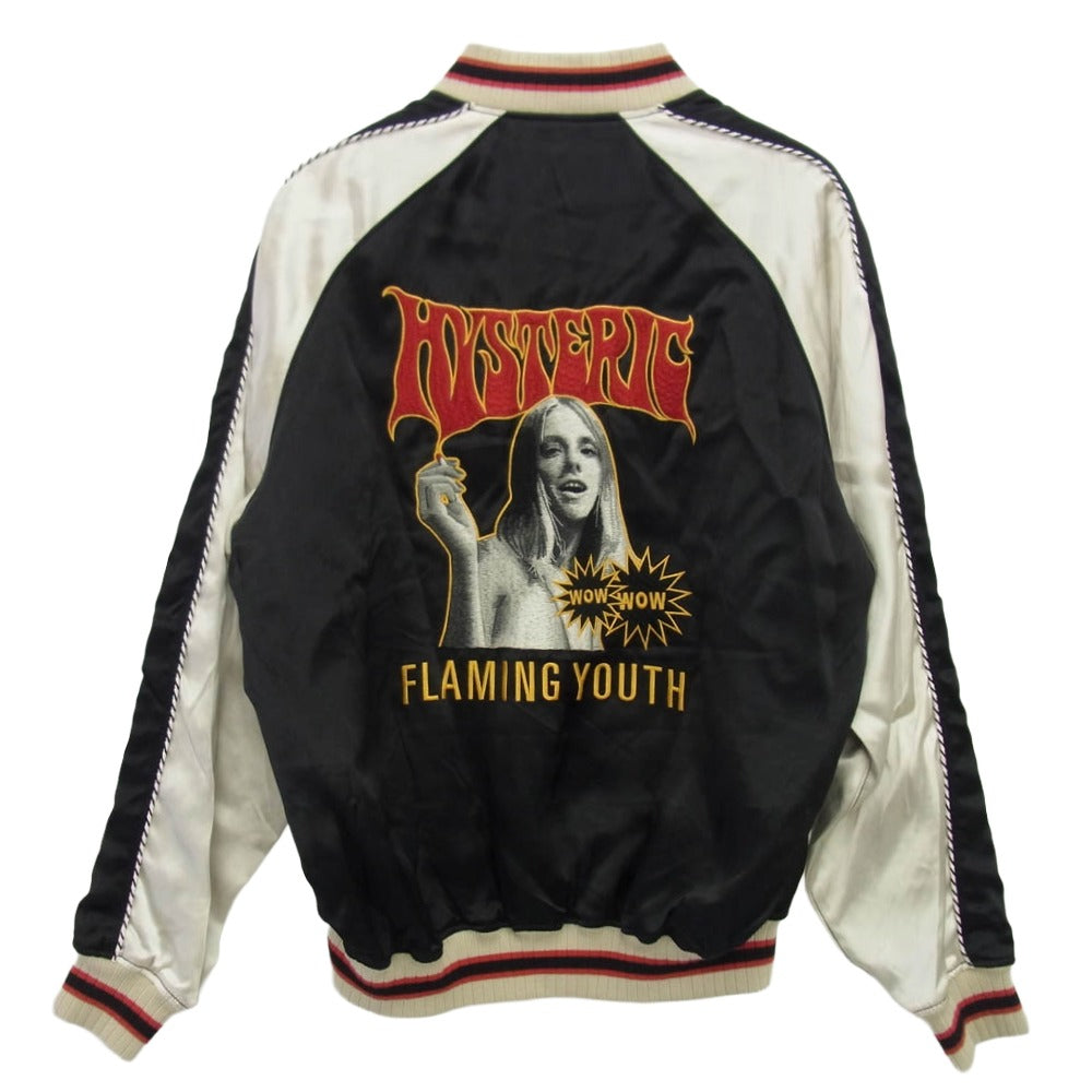 HYSTERIC GLAMOUR ヒステリックグラマー 25SS 02251AB03 FLAMING TOUTH ガール刺繍 スカジャン サテン ジャケット ブラック系 M【中古】