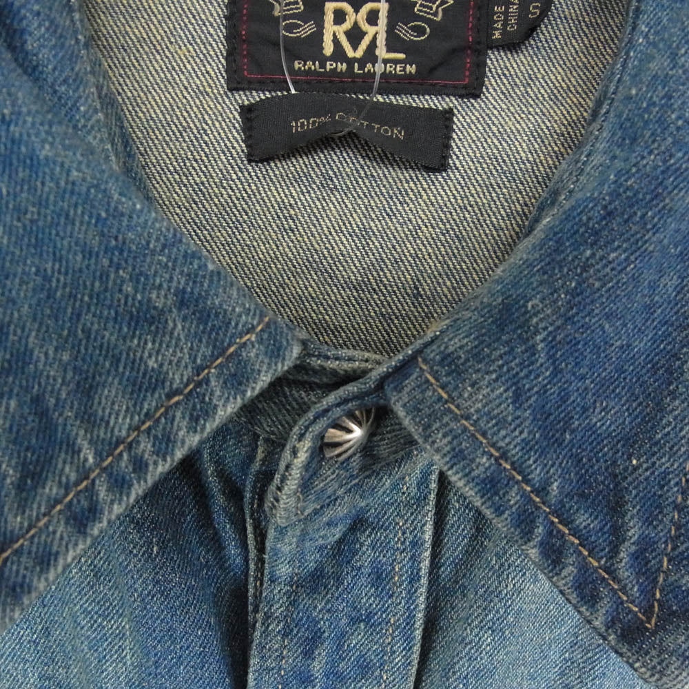 RRL ダブルアールエル デニム ウェスタン 長袖シャツ ポケット刺繍 インディゴ インディゴブルー系 S【中古】