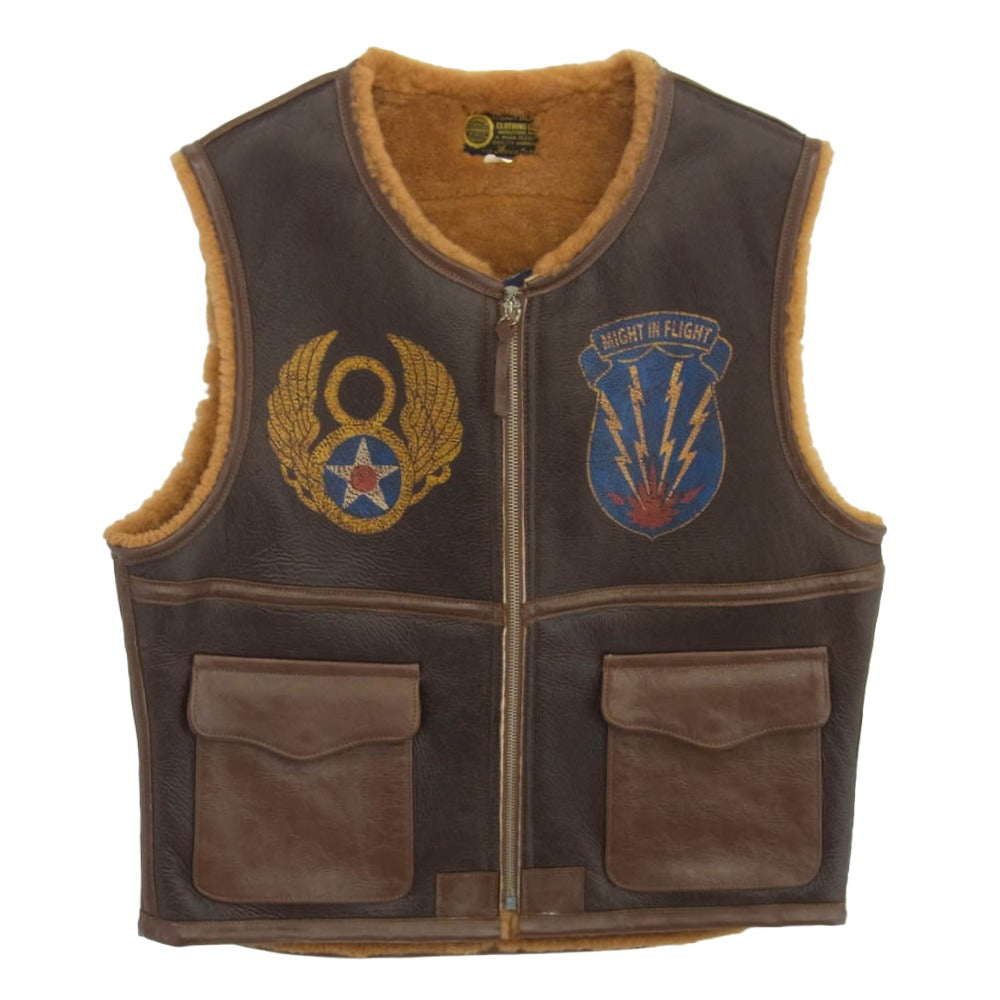 TOY'S McCOY トイズマッコイ ROUGH WEAR TYPE C-3 VEST TOYS McCOY MFG.CO. 8TH AF EAGLE 77SQD ミリタリー フライト ムートン ベスト シリアルNOあり M ブラウン系 M【美品】【中古】