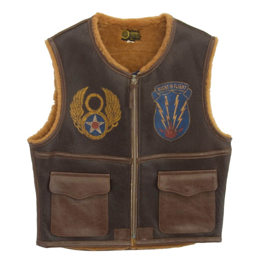 TOY'S McCOY トイズマッコイ ROUGH WEAR TYPE C-3 VEST TOYS McCOY MFG.CO. 8TH AF EAGLE 77SQD ミリタリー フライト ムートン ベスト シリアルNOあり M ブラウン系 M【美品】【中古】