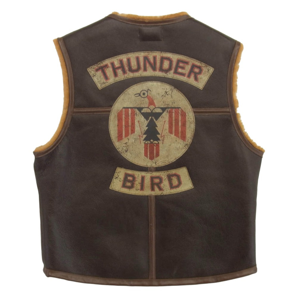 TOY'S McCOY トイズマッコイ ROUGH WEAR TYPE C-3 VEST TOYS McCOY MFG.CO. 8TH AF EAGLE 77SQD ミリタリー フライト ムートン ベスト シリアルNOあり M ブラウン系 M【美品】【中古】