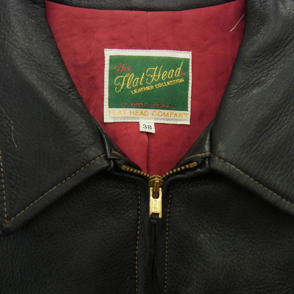THE FLAT HEAD ザフラットヘッド ディアスキン ジップアップ シングル ライダース ジャケット 鹿革 ブラック系 38 ブラック系 38【中古】