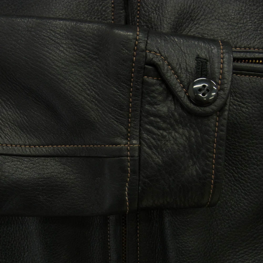 THE FLAT HEAD ザフラットヘッド ディアスキン ジップアップ シングル ライダース ジャケット 鹿革 ブラック系 38 ブラック系 38【中古】