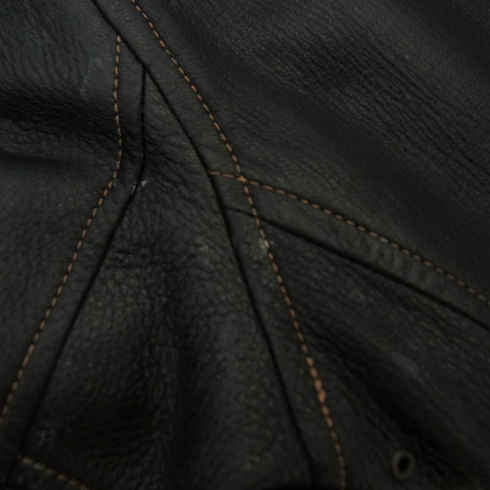 THE FLAT HEAD ザフラットヘッド ディアスキン ジップアップ シングル ライダース ジャケット 鹿革 ブラック系 38 ブラック系 38【中古】