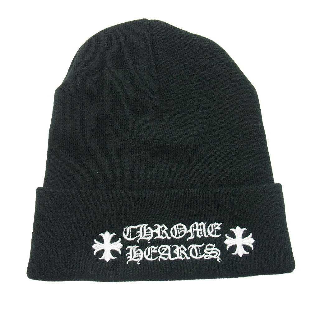CHROME HEARTS クロムハーツ（原本無） WOOL WATCH CAP ロゴ刺繍 ビーニー ニット キャップ 帽子 ブラック系 ONE SIZE 23cm【中古】