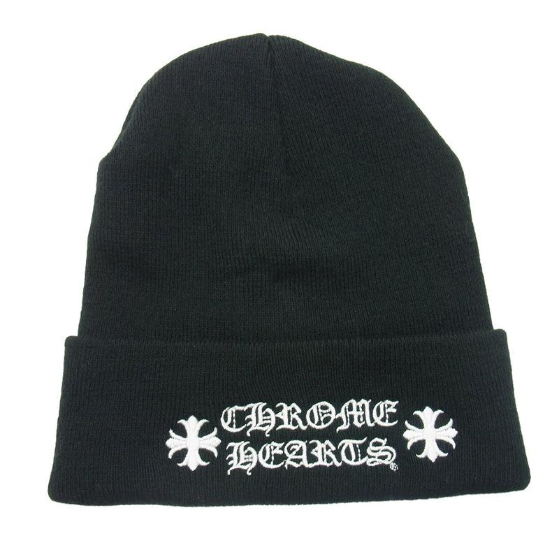 CHROME HEARTS クロムハーツ（原本無） WOOL WATCH CAP ロゴ刺繍 ビーニー ニット キャップ 帽子 ブラック系 ONE SIZE 23cm【中古】