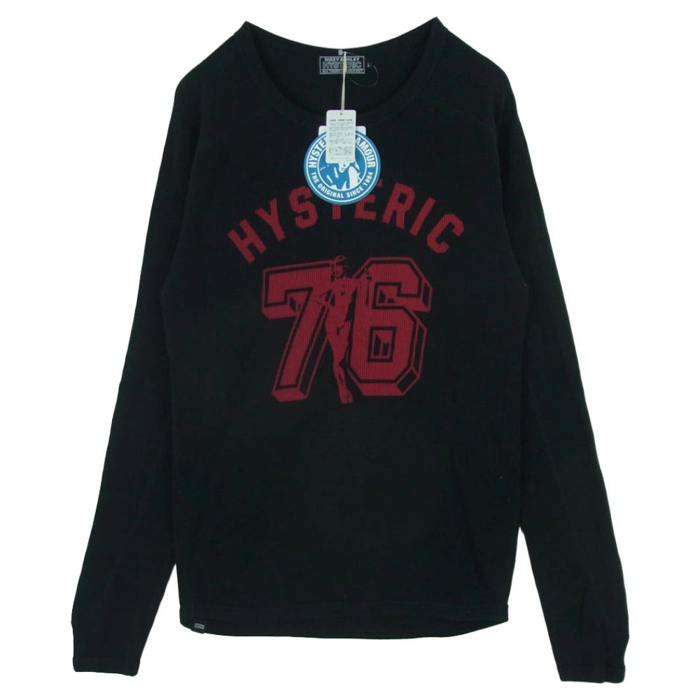 HYSTERIC GLAMOUR ヒステリックグラマー 25AW 02253CL16 NUMBER 76 ワッフル サーマル ロングスリーブ 長袖 カットソー Tシャツ ブラック系 L【中古】