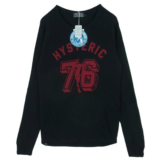 HYSTERIC GLAMOUR ヒステリックグラマー 25AW 02253CL16 NUMBER 76 ワッフル サーマル ロングスリーブ 長袖 カットソー Tシャツ ブラック系 L【中古】