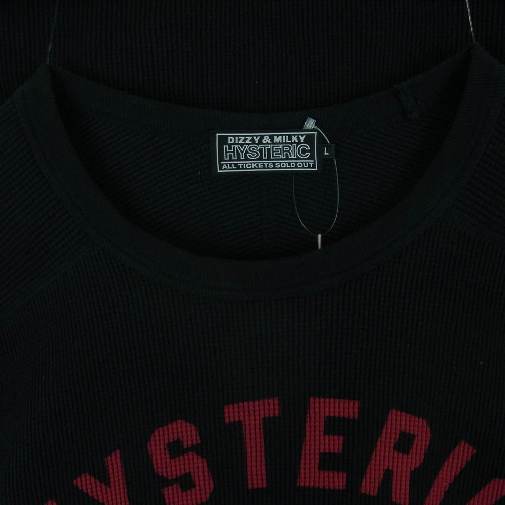 HYSTERIC GLAMOUR ヒステリックグラマー 25AW 02253CL16 NUMBER 76 ワッフル サーマル ロングスリーブ 長袖 カットソー Tシャツ ブラック系 L【中古】