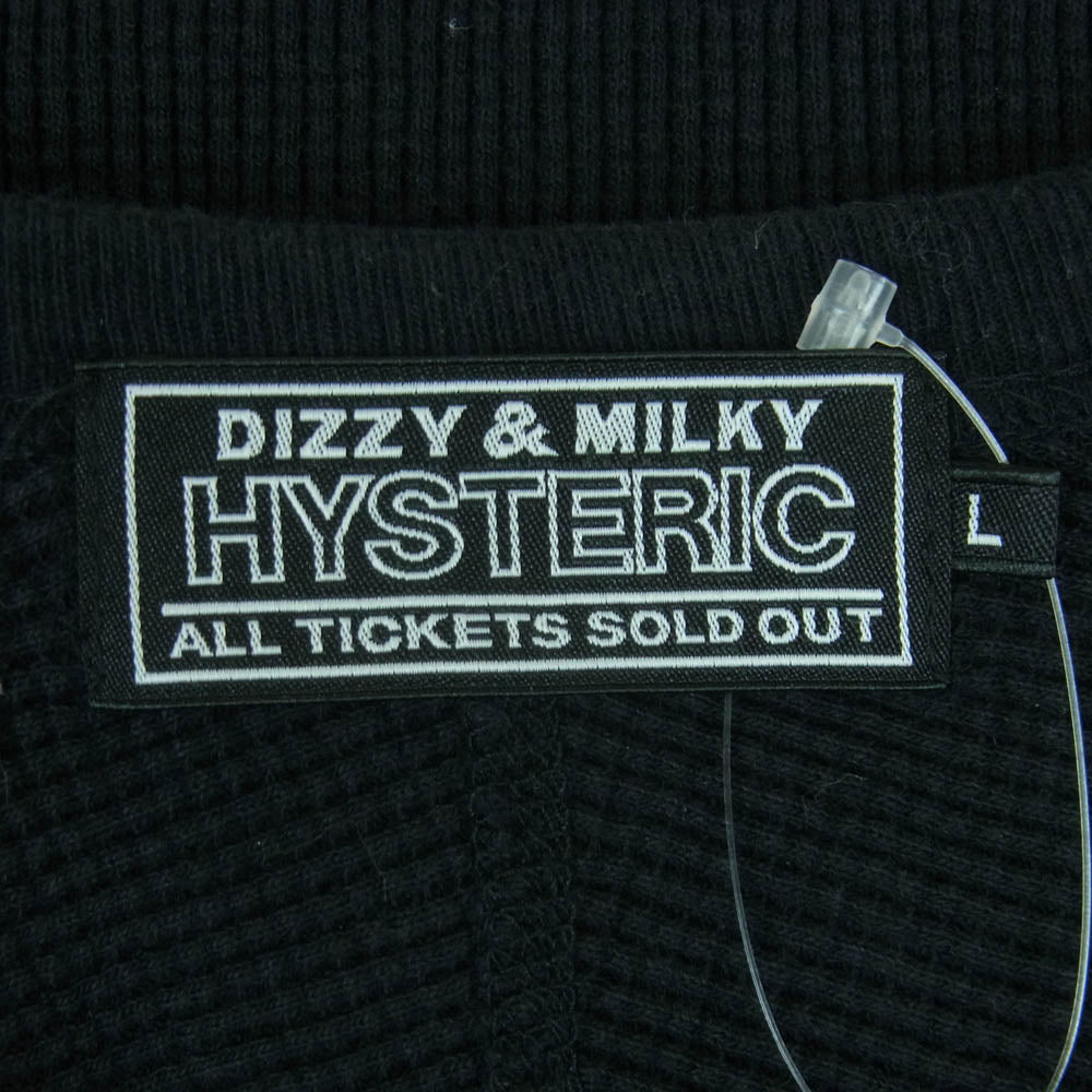 HYSTERIC GLAMOUR ヒステリックグラマー 25AW 02253CL16 NUMBER 76 ワッフル サーマル ロングスリーブ 長袖 カットソー Tシャツ ブラック系 L【中古】