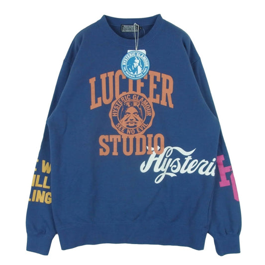 HYSTERIC GLAMOUR ヒステリックグラマー 25AW 02253CS02 LUCIFER STUDIO ルシファースタジオ クルーネック スウェット トレーナー ネイビー系 L【中古】