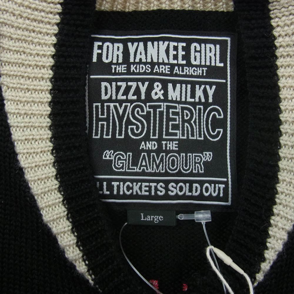 HYSTERIC GLAMOUR ヒステリックグラマー 02253NJ01 BORED MICHIGAN 刺繍 ジャンパー ジップアップ ニット ジャケット ブルゾン ブラック系 L【美品】【中古】