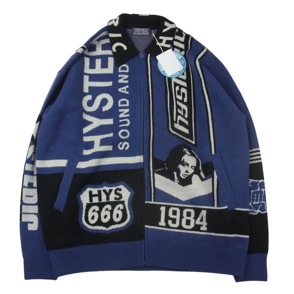 HYSTERIC GLAMOUR ヒステリックグラマー 02253NJ02 SOUND AND VISION ジャカード ジップアップ ニット ジャケット ブルゾン ネイビー系 L【新古品】【未使用】【中古】