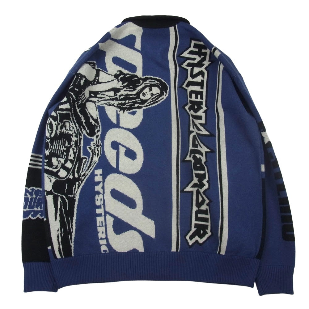HYSTERIC GLAMOUR ヒステリックグラマー 02253NJ02 SOUND AND VISION ジャカード ジップアップ ニット ジャケット ブルゾン ネイビー系 L【新古品】【未使用】【中古】