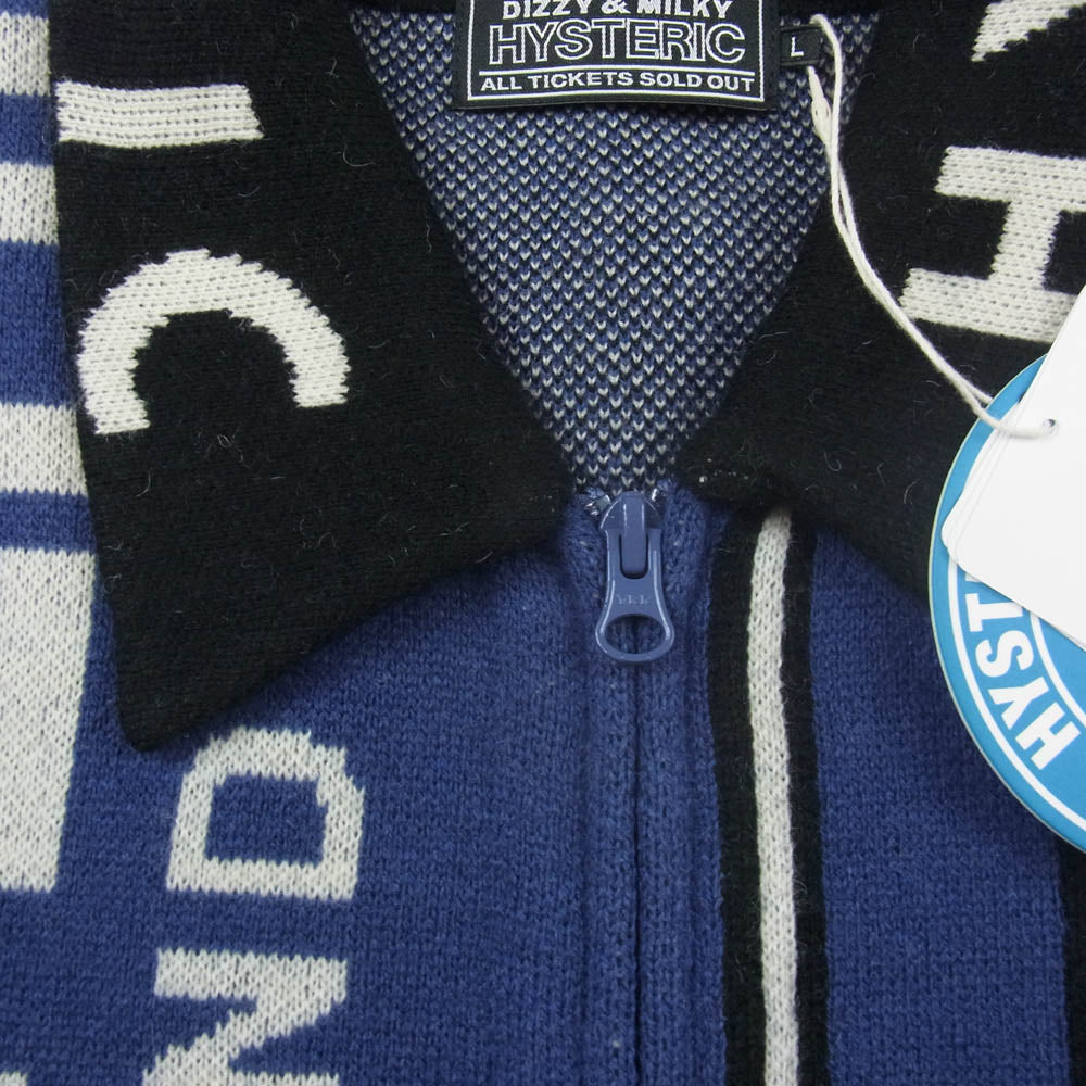 HYSTERIC GLAMOUR ヒステリックグラマー 02253NJ02 SOUND AND VISION ジャカード ジップアップ ニット ジャケット ブルゾン ネイビー系 L【新古品】【未使用】【中古】