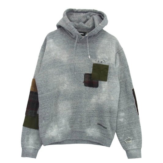 DSQUARED2 ディースクエアード 21AW s71gu0487 ダメージ加工 パッチワーク フーディー パーカー グレー系 マルチカラー系 L【中古】