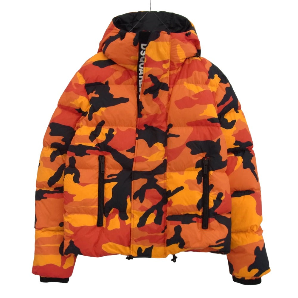 DSQUARED2 ディースクエアード 21AW S71AN0305 カモ柄 カモフラ 迷彩 ダウン フーディー ジャケット オレンジ系 50【中古】
