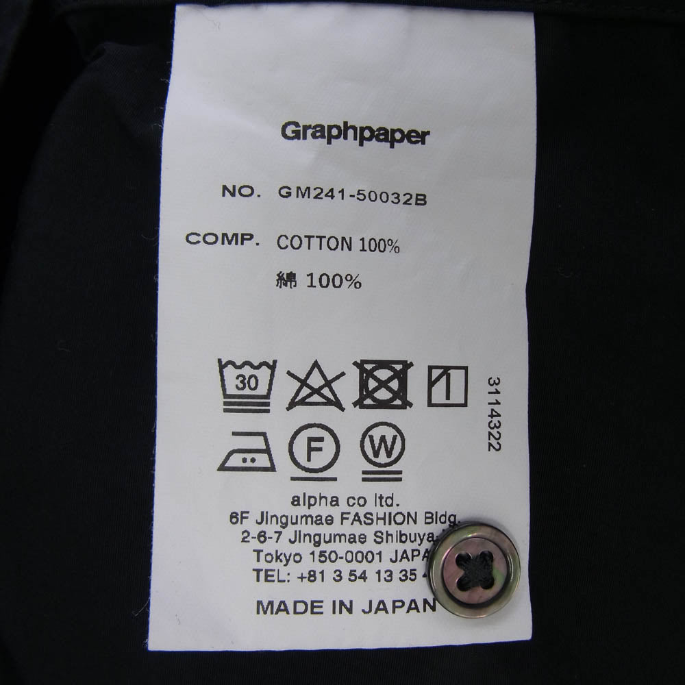 GRAPHPAPER グラフペーパー 24SS GM241-50032B High Count Wide Spread Collar Shirt ハイカウント ワイドスプレッドカラー 長袖 シャツ ブラック系 2【中古】