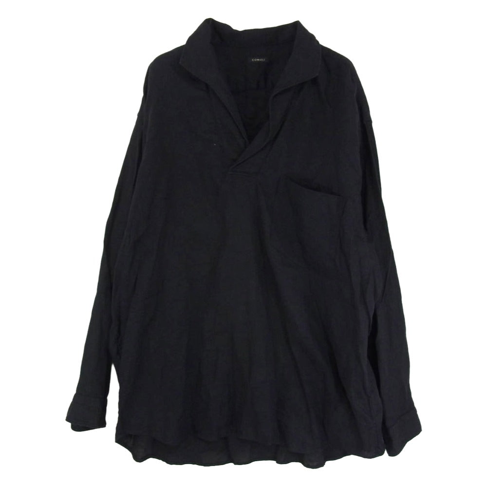 COMOLI コモリ 23SS X01-02023 リネンツイル スキッパーシャツ 長袖シャツ ダークネイビー系 3【中古】