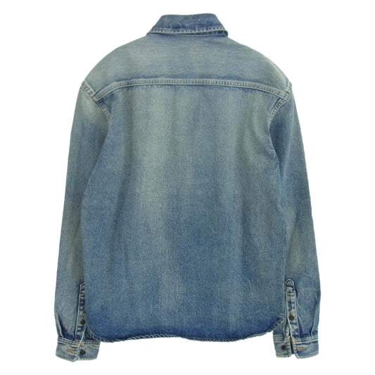 SAINT LAURENT サンローラン 23AW 753029 Y07JA Cassandre カサンドラ ロゴ 刺繍 デニム シャツ インディゴブルー系 S【美品】【中古】