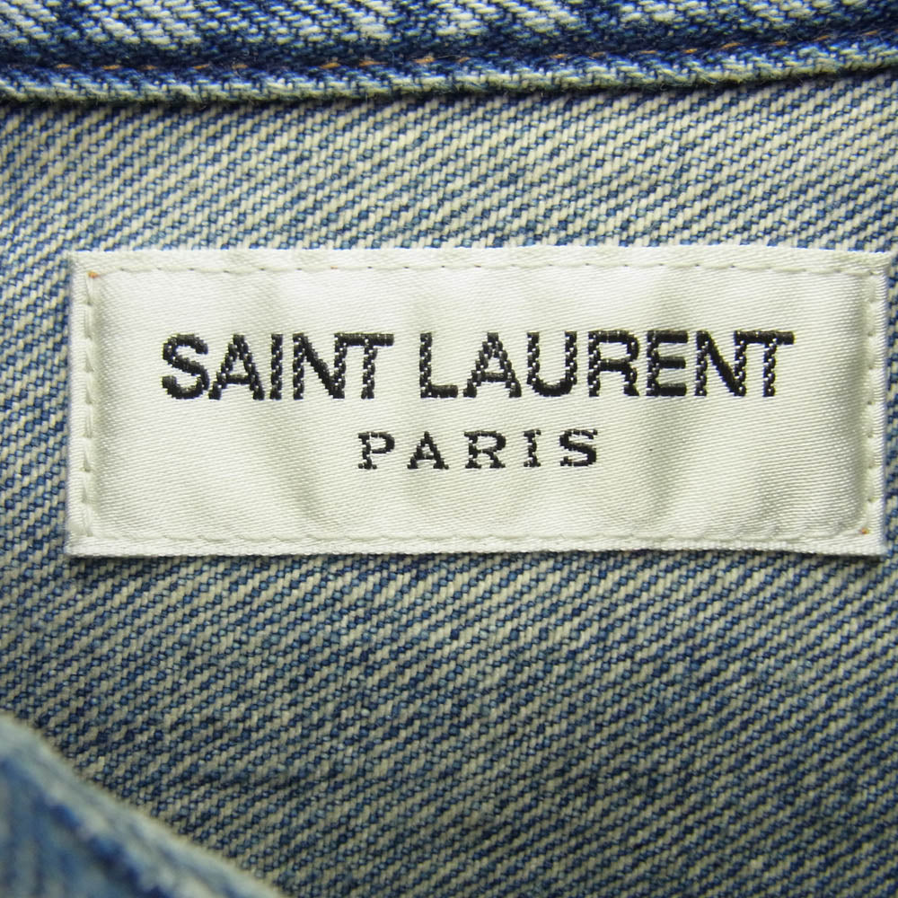 SAINT LAURENT サンローラン 23AW 753029 Y07JA Cassandre カサンドラ ロゴ 刺繍 デニム シャツ インディゴブルー系 S【美品】【中古】