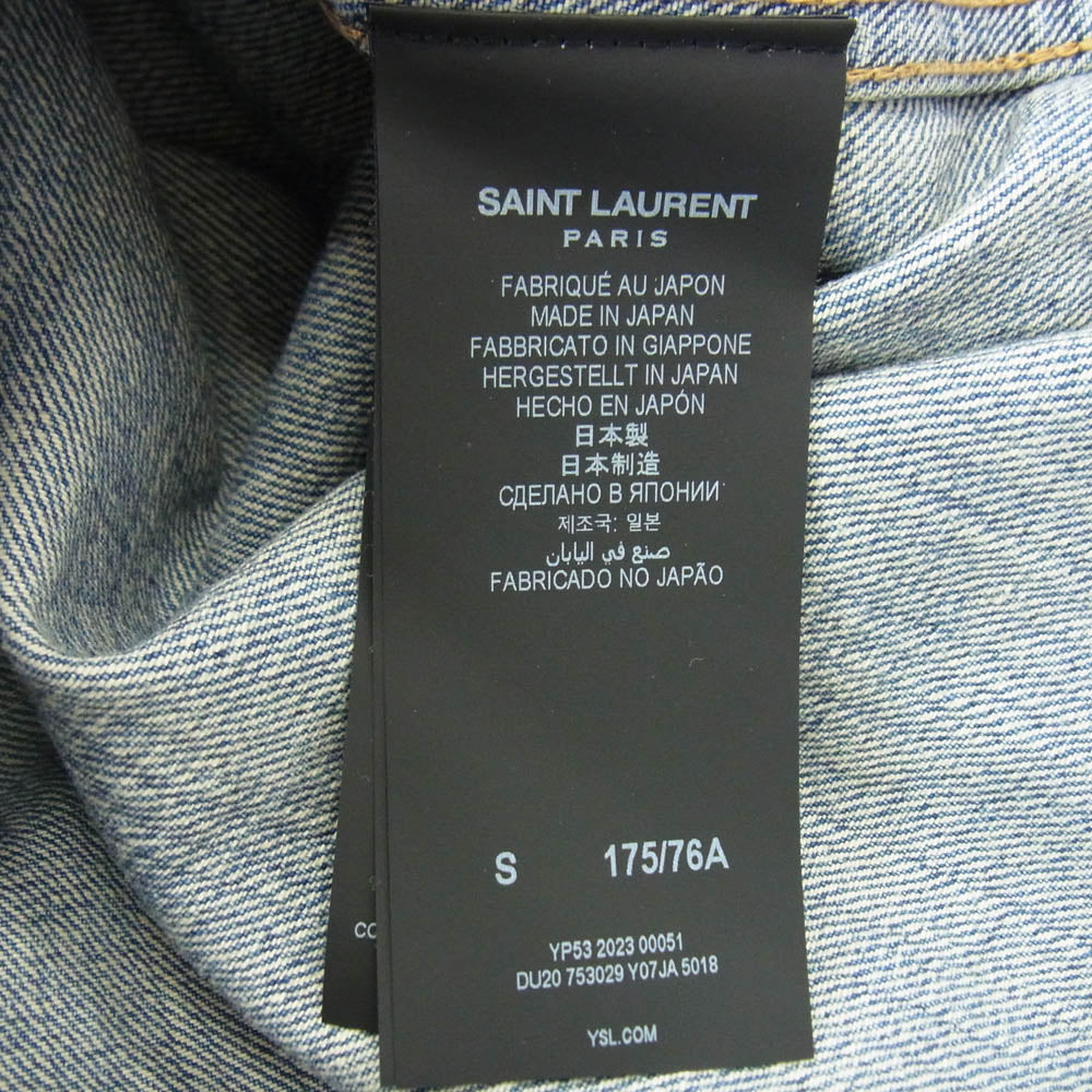 SAINT LAURENT サンローラン 23AW 753029 Y07JA Cassandre カサンドラ ロゴ 刺繍 デニム シャツ インディゴブルー系 S【美品】【中古】