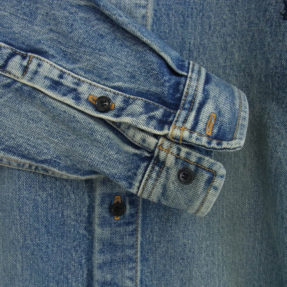 SAINT LAURENT サンローラン 23AW 753029 Y07JA Cassandre カサンドラ ロゴ 刺繍 デニム シャツ インディゴブルー系 S【美品】【中古】