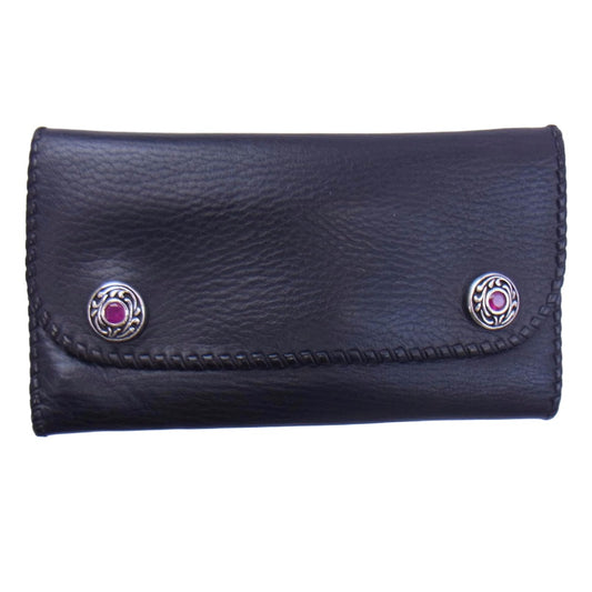 ヴァンアンバーグレザーズ 三つ折り レザー ロング ウォレット 財布 ブラック系【中古】