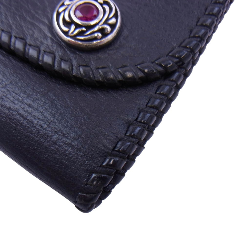 ヴァンアンバーグレザーズ 三つ折り レザー ロング ウォレット 財布 ブラック系【中古】