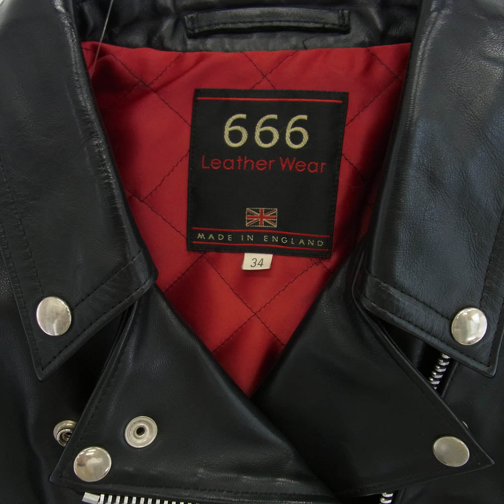 トリプルシックス 英国製 レディース サイドベルト ライダースジャケット ブラック系 34【中古】