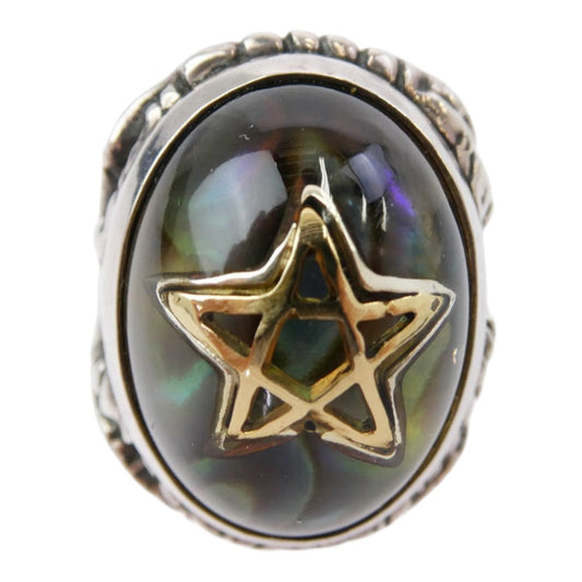 ALEX STREETER アレックスストリーター 2018 LIMITED ABALON SHELL ANGEL HEART RING HIGHDOME SHADOW STAR INSIDE 18K GOLD アバロンシェル エンジェルハート リング シルバー系 クリア系 13号【中古】