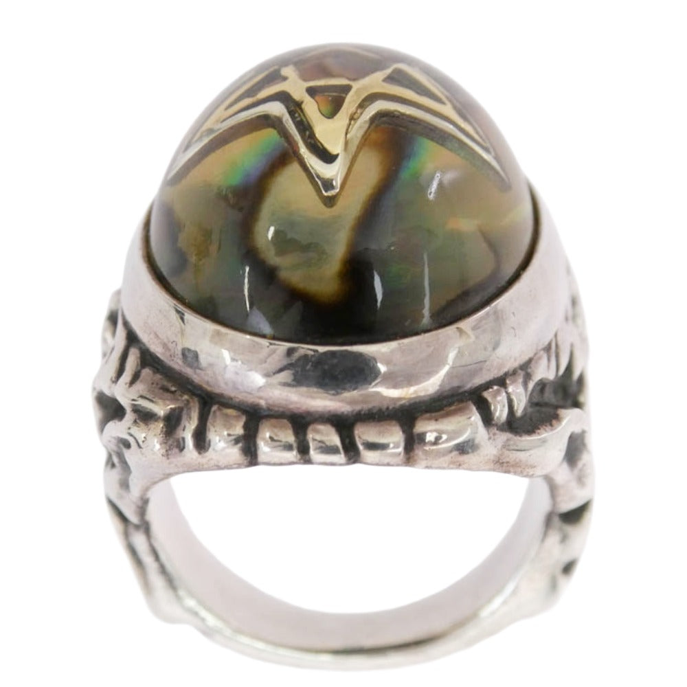 ALEX STREETER アレックスストリーター 2018 LIMITED ABALON SHELL ANGEL HEART RING HIGHDOME SHADOW STAR INSIDE 18K GOLD アバロンシェル エンジェルハート リング シルバー系 クリア系 13号【中古】