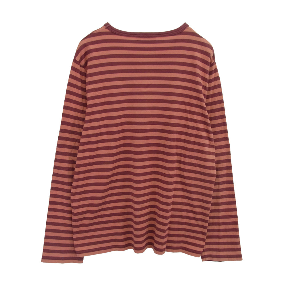 marimekko マリメッコ プリント ロゴ ボーダー カットソ― 長袖 Tシャツ エンジ系 M【中古】