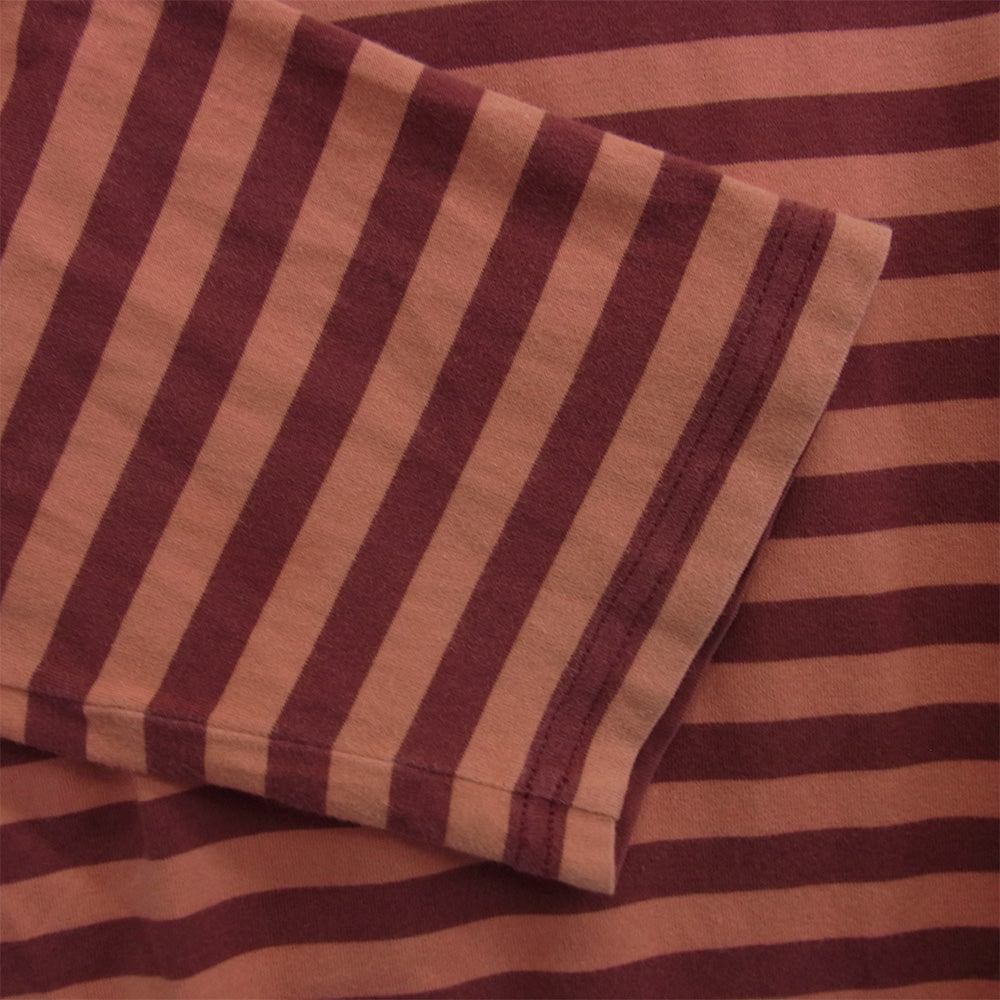 marimekko マリメッコ プリント ロゴ ボーダー カットソ― 長袖 Tシャツ エンジ系 M【中古】