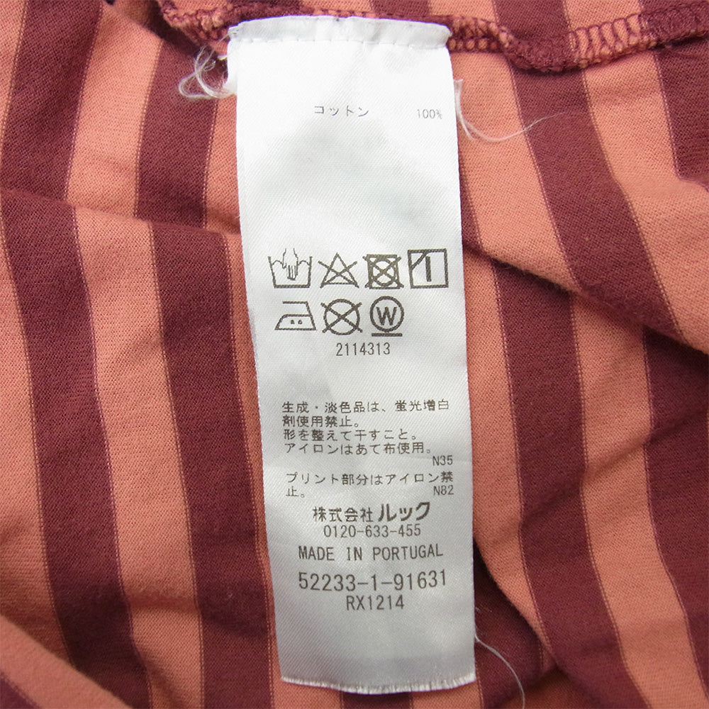 marimekko マリメッコ プリント ロゴ ボーダー カットソ― 長袖 Tシャツ エンジ系 M【中古】
