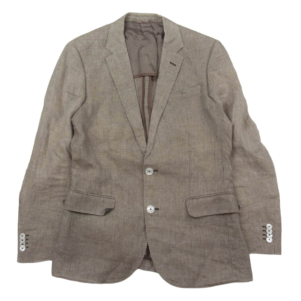 HUGO BOSS ヒューゴボス 10180086 リネン ポケットチーフ付き テーラード ジャケット ブラウン系 44【中古】