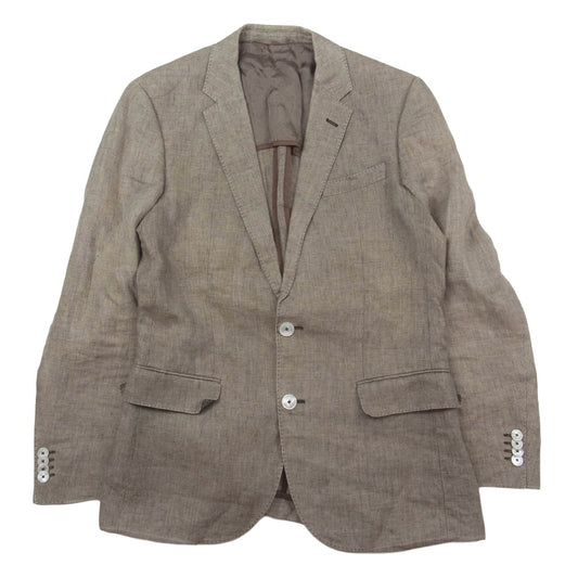 HUGO BOSS ヒューゴボス 10180086 リネン ポケットチーフ付き テーラード ジャケット ブラウン系 44【中古】