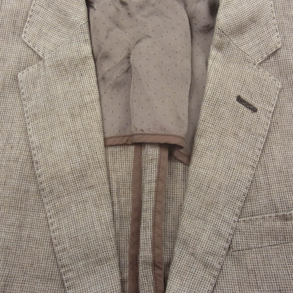 HUGO BOSS ヒューゴボス 10180086 リネン ポケットチーフ付き テーラード ジャケット ブラウン系 44【中古】