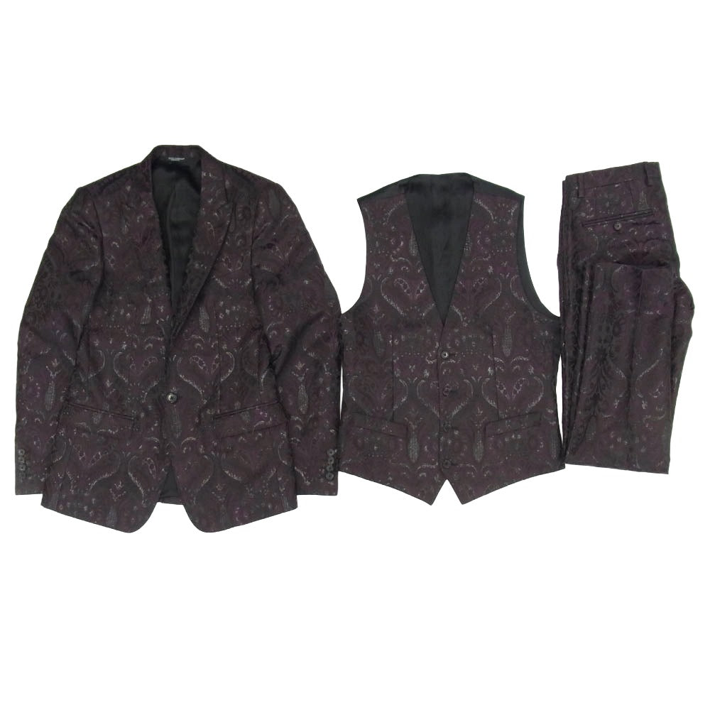 DOLCE&GABBANA ドルチェアンドガッバーナ ボタニカル総柄 3ピース スーツ テーラードジャケット スラックスパンツ ベスト セットアップ パープル系 ブラック系 表記サイズ無し【中古】