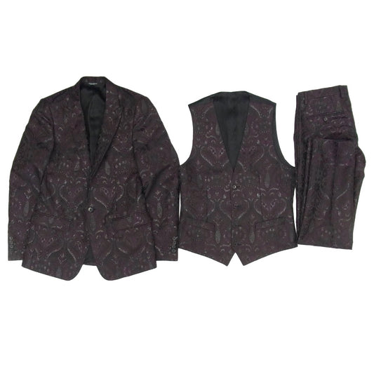 DOLCE&GABBANA ドルチェアンドガッバーナ ボタニカル総柄 3ピース スーツ テーラードジャケット スラックスパンツ ベスト セットアップ パープル系 ブラック系 表記サイズ無し【中古】