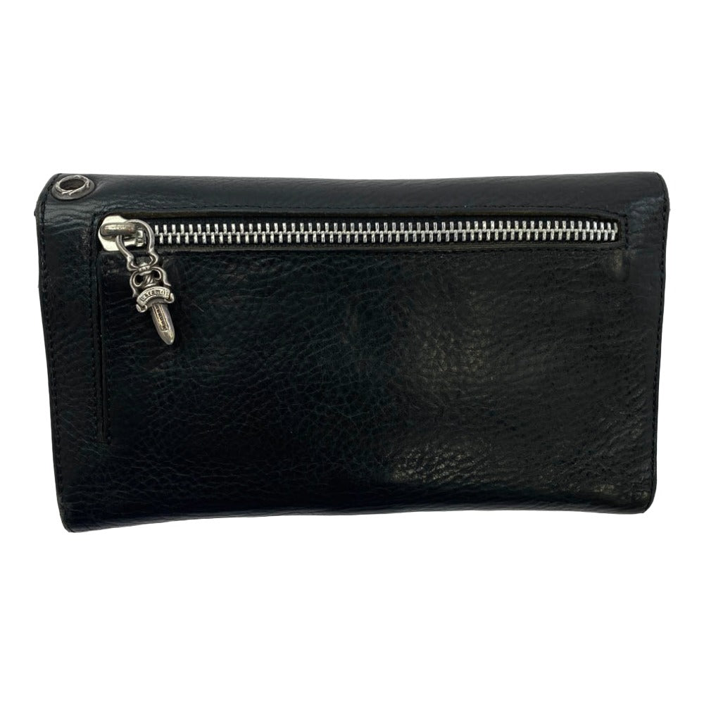 CHROME HEARTS クロムハーツ（原本無） WAVE ウェーブ クロスボールボタン レザーウォレット 財布 ブラック系【中古】