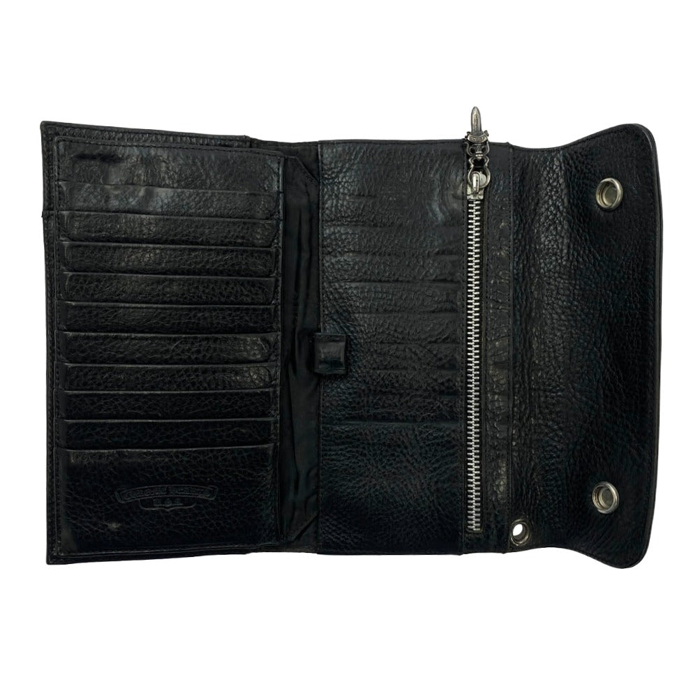 CHROME HEARTS クロムハーツ（原本無） WAVE ウェーブ クロスボールボタン レザーウォレット 財布 ブラック系【中古】